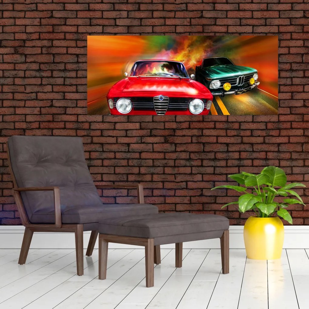 Tablou - Mașini de curse retro (120x50 cm)