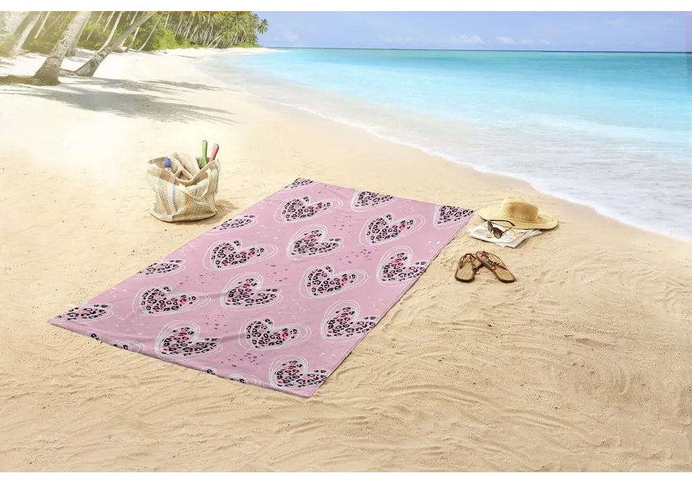 Prosop de plajă roz din catifea pentru copii 75x150 cm Femke – Good Morning