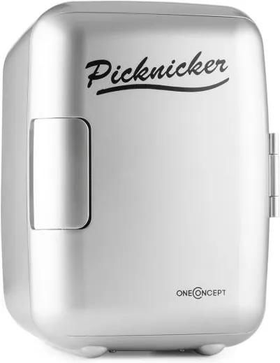 OneConcept PickNICKER, argintiu, cutie termo cu funcție de răcire / păstrare la cald, mini, 4 L, AC DC, AUTO, certificat Emark