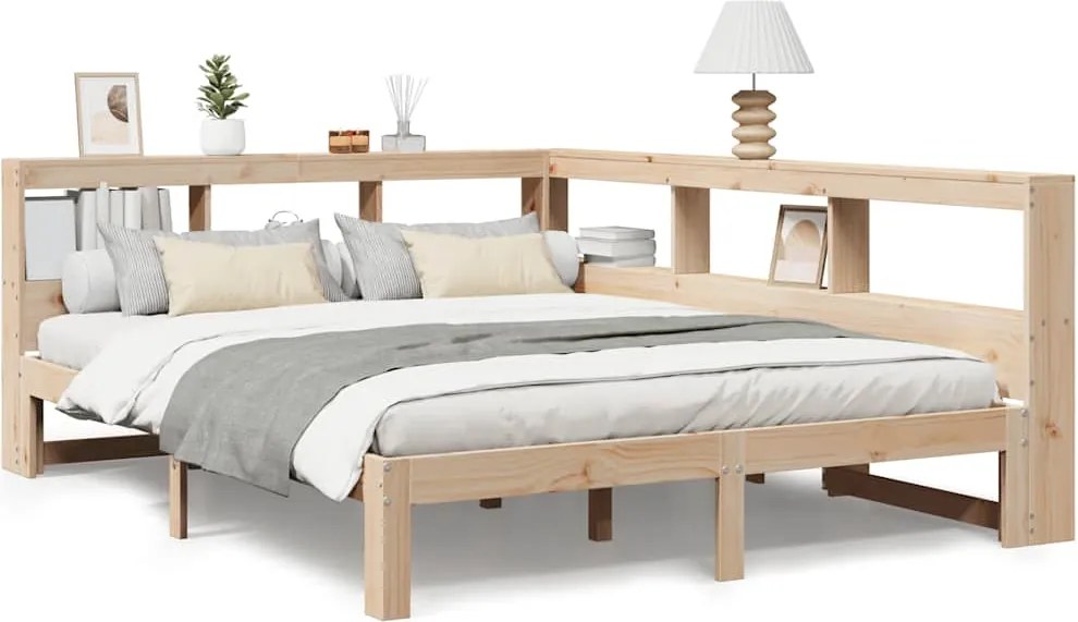 vidaXL Pat cu bibliotecă fără saltea, 140x200 cm, lemn masiv de pin