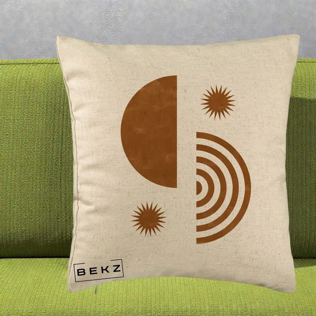 Perna Decorativa Boho Sun si Spirala, 40x40 cm, Bej, Husa Detasabila, Perna Inclusa, BEKZ®