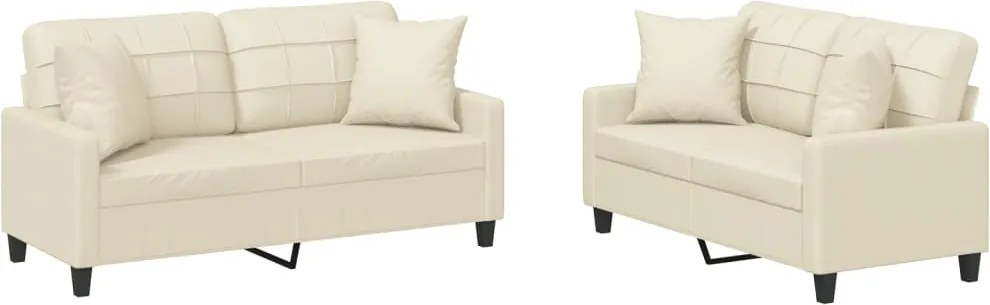 vidaXL Set de canapele cu perne, 2 piese, crem, piele ecologică