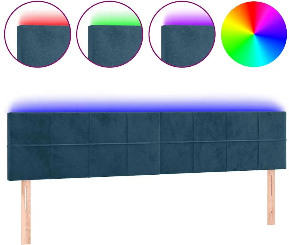 vidaXL Tăblie de pat cu LED, albastru închis, 200x5x78/88 cm, catifea