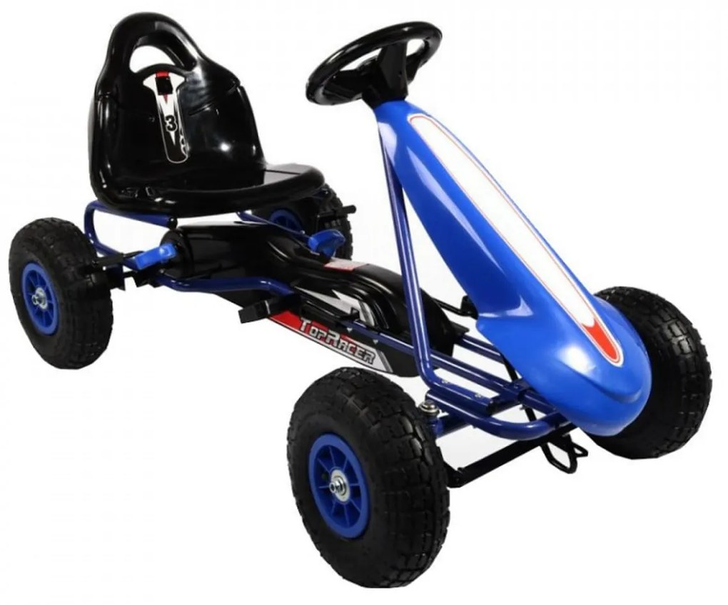 Kart cu pedale pentru copii NOVOKIDS® Super Racer PRO, Cu roti gonflabile din cauciuc, Carena, 3-7 ani , Maxim 30 kg, Structura metalica, Frana de