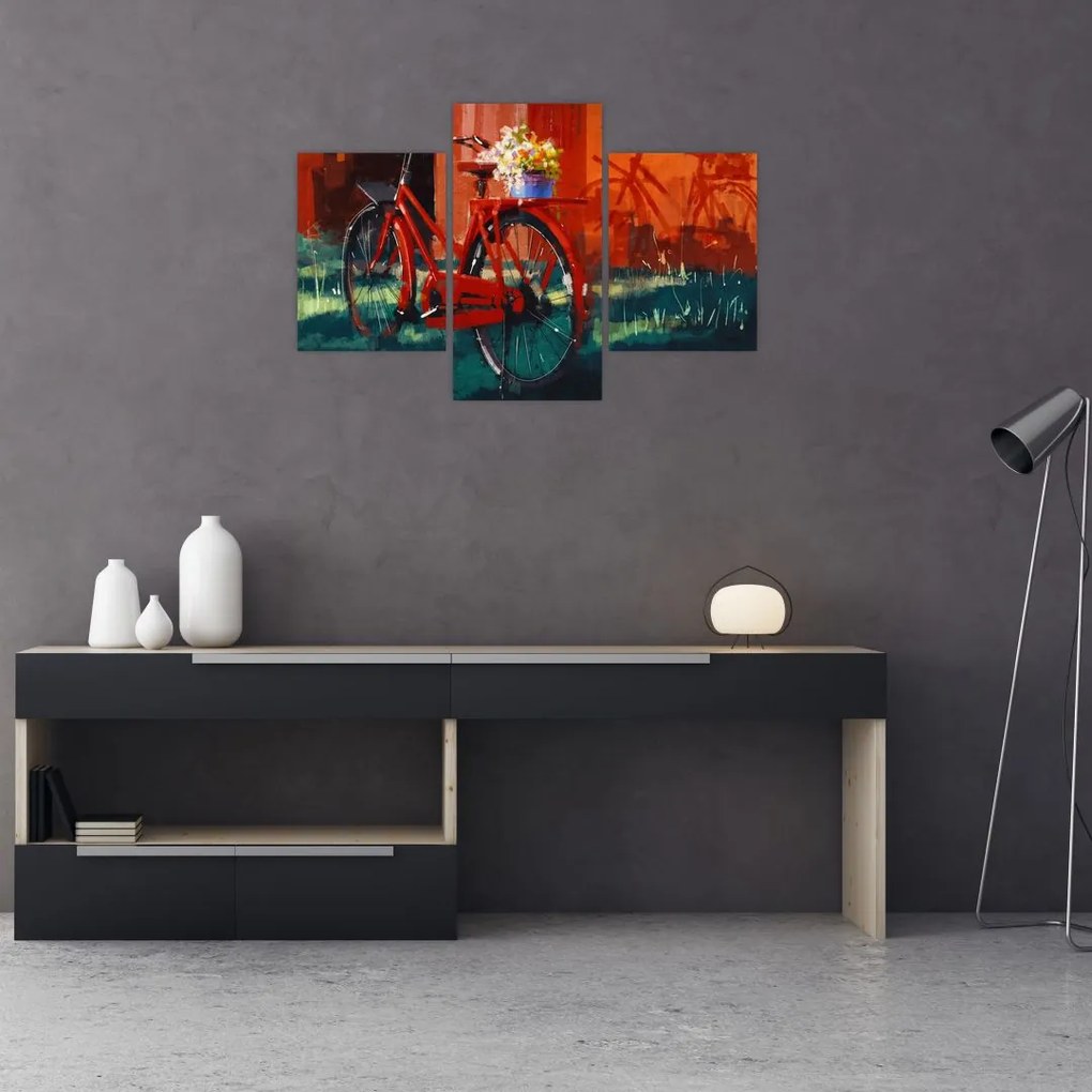 Tablou - Bicicleta roșie, pictură acrilică (90x60 cm)