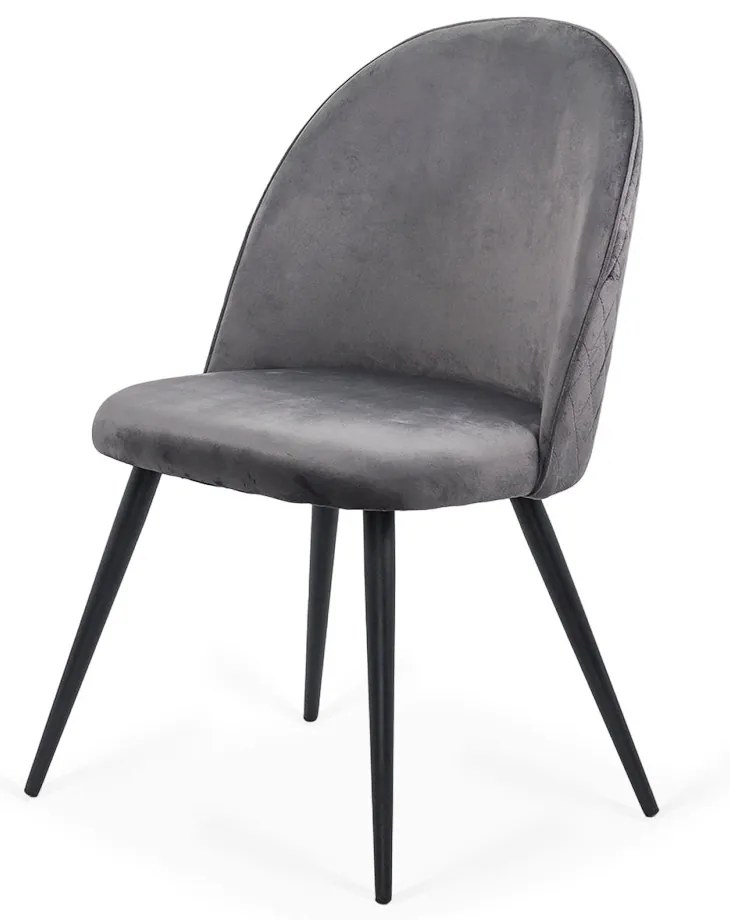 Scaun de dining BUC 207 gri din catifea, cu picioare metalice negre