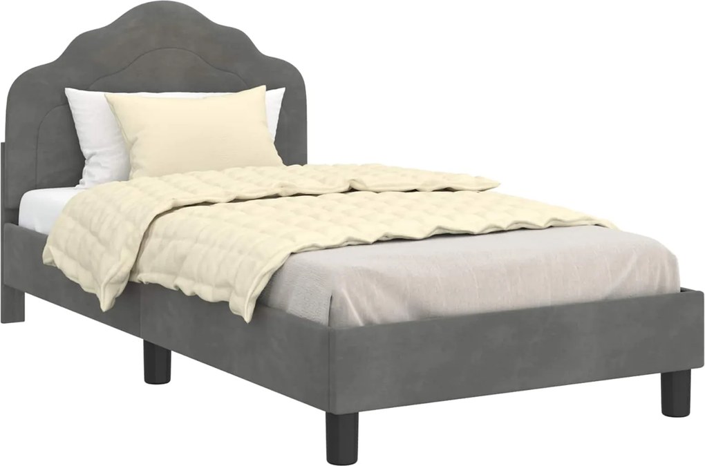 vidaXL Cadru de pat pentru copii cu spătar Gri închis 80 x 160 cm