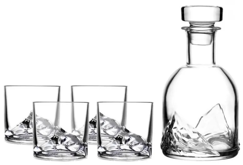 Set pahare si sticla pentru whisky LIITON L10300, Cristal, 1 L, 270 ml, 5 buc, Fund 3D Everest, Transparent