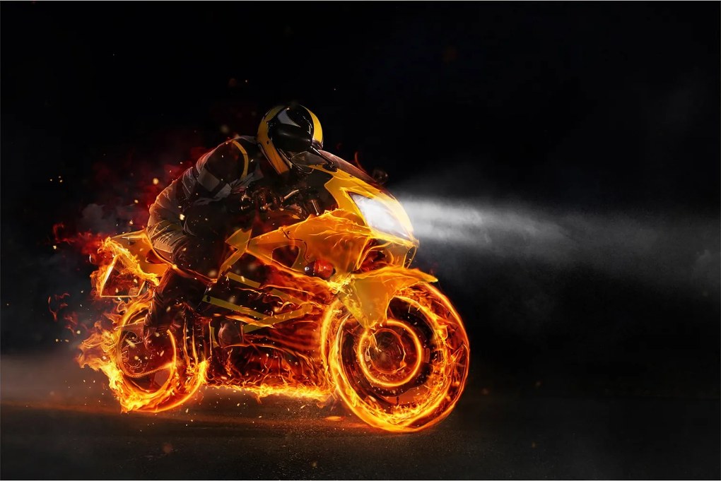 Tablou - Motociclist cu flăcări (90x60 cm)