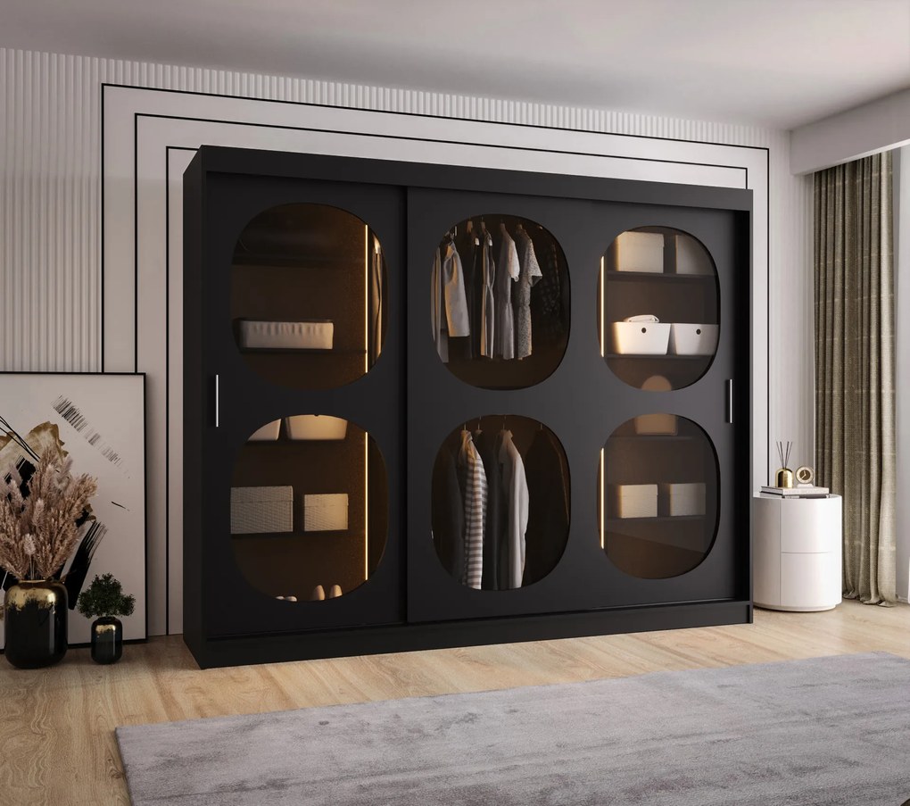 Dulap de haine 250 cm Boomer 2 (Negru) (cu iluminat). 1126270