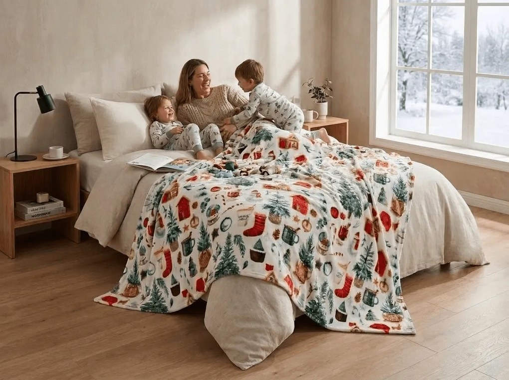 Patura microplus FESTIVE MAGIC, alba Dimensiune: 200 x 220 cm