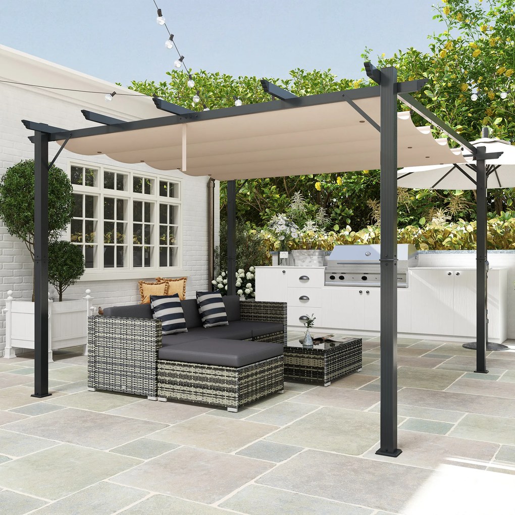 Outsunny Foisor Pergola de Gradina 3x3 m cu Acoperis Retractabil, Pergola din Aluminiu cu Acoperis Retractabil Anti UV, Gri | Aosom Romania