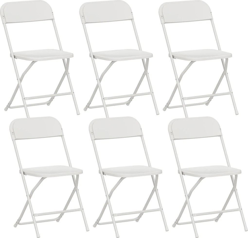 HOMCOM Set de 6 Scaune Pliabile din PP cu Orificii de Drenaj, Scaune Pliabile Salva-Spațiu Portabile din Oțel, Scaun Pliabil de Interior pentru Casă, Birou, Bucătărie, Evenimente, 45x49x79,5 cm, Alb | Aosom Romania