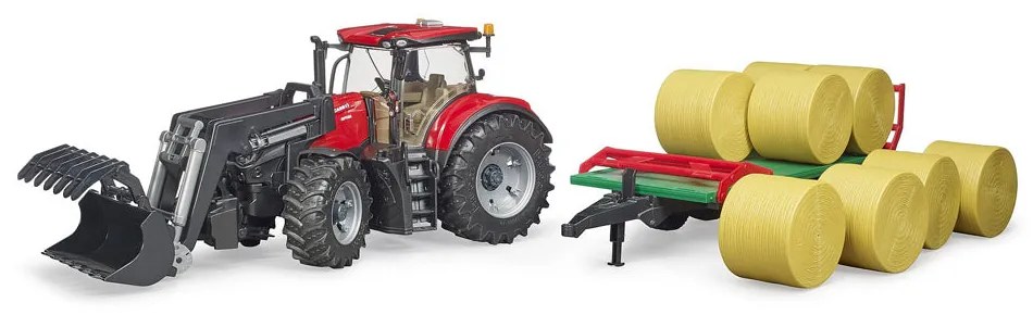 TRACTOR CASE IH OPTUM 300 CVX CU INCARCATOR FRONTAL SI REMORCA TRANSPORT CU 8 BALOTI - BRUDER (03198)