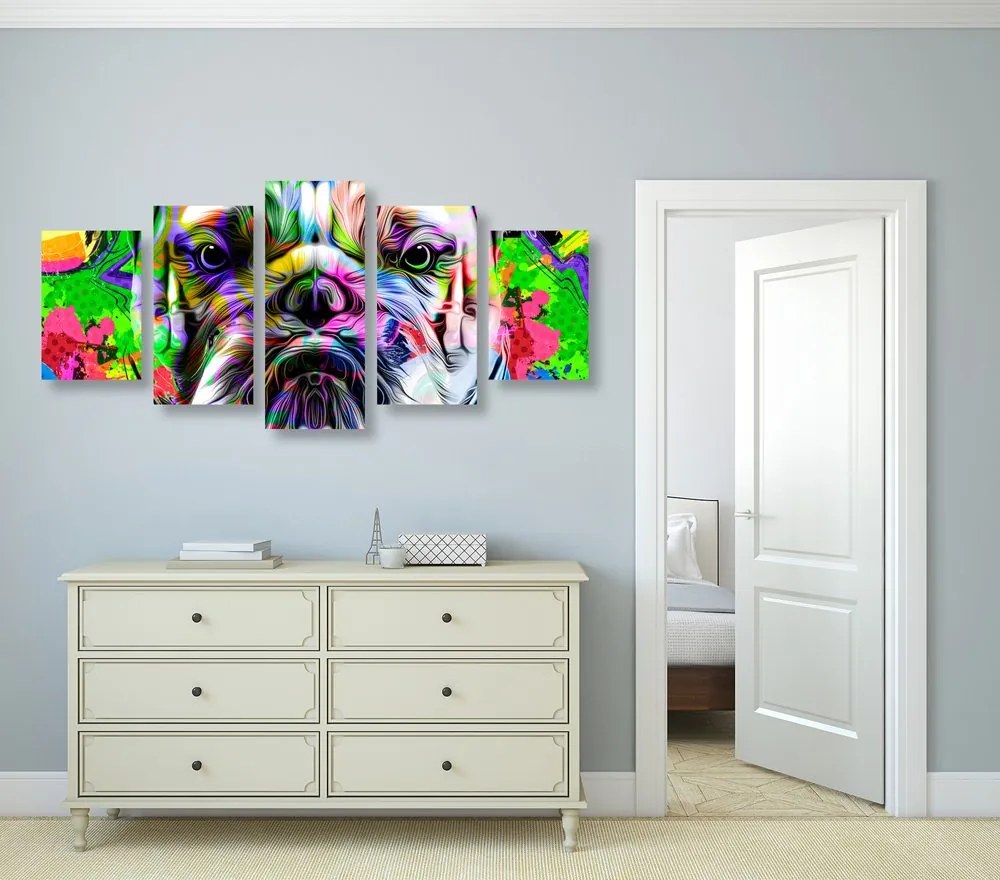 Tablou 5-piese buldog pop-art
