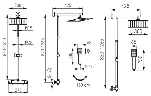 Coloana de dus cu baterie termostatata FDesign Anima Square