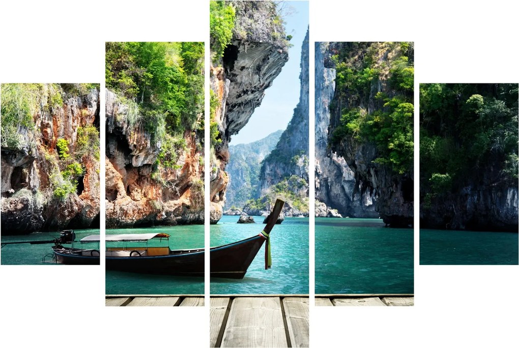 Tablou - Apă peisaj mediteranean cu barca (150x105 cm)