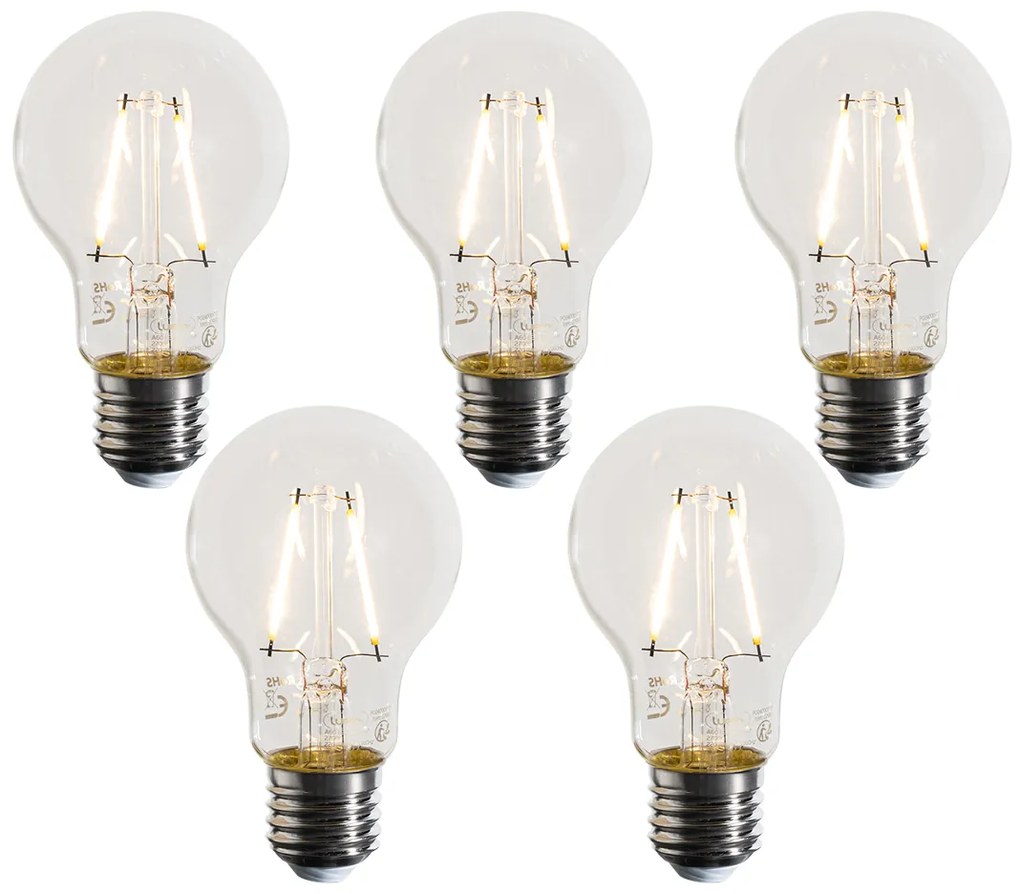 Set de 5 becuri LED E27 A60 transparente 3W 320 lm 2700K