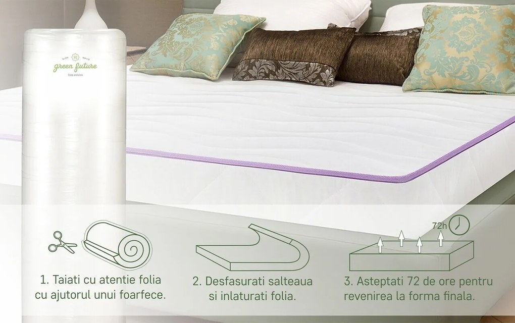 Saltea Green Future Super Ortopedica Purple Line 80x200 cm, H 16 cm
