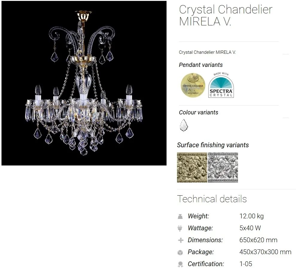 Candelabru 5 brate design LUX Cristal Bohemia Exclusive MIRELA V.