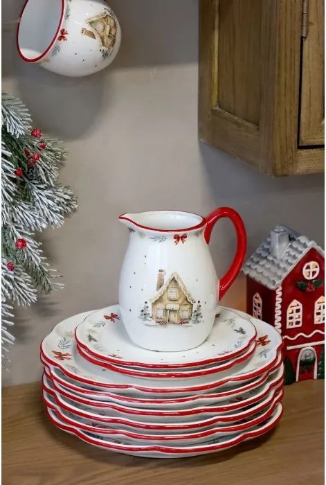 Bol din ceramică albă cu motive de Crăciun, 4.5x14 cm, „Chalet de Noël"