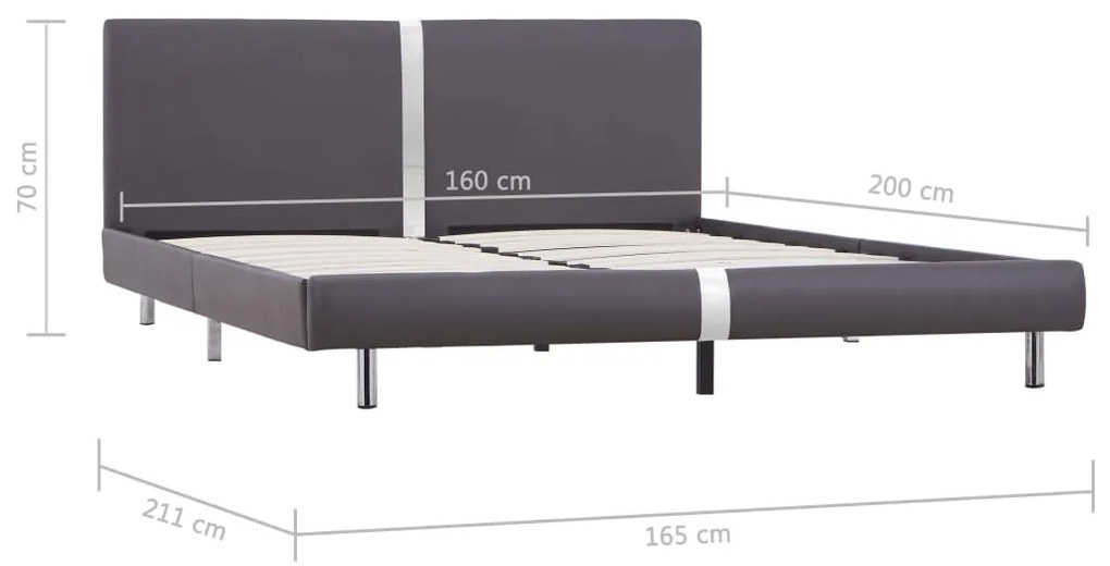 Cadru de pat, gri, 160 x 200 cm, piele ecologica Gri, 160 x 200 cm