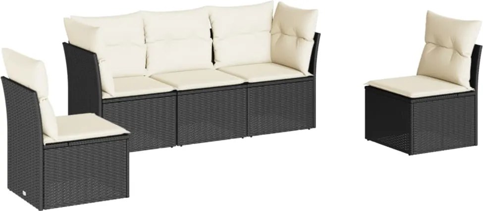 vidaXL Set mobilier de grădină cu perne, 5 piese, negru, poliratan