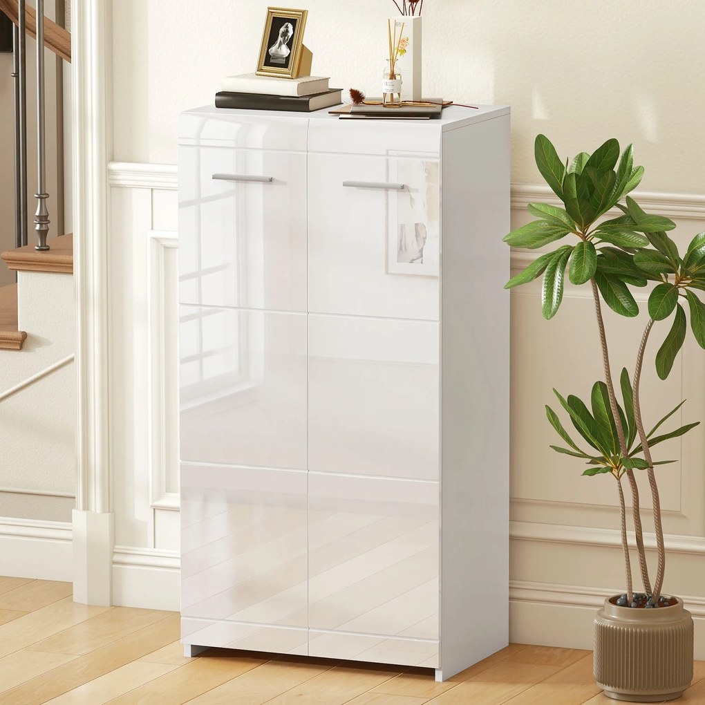 HOMCOM Dulap pentru Pantofi Lucios, Mobilier Modern cu Rafturi Reglabile pentru Hol, Coridor, Capacitate 10 Perechi, Alb | Aosom Romania