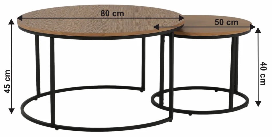 Set 2 măsuțe de cafea Ilak (stejar + negru). 1016582