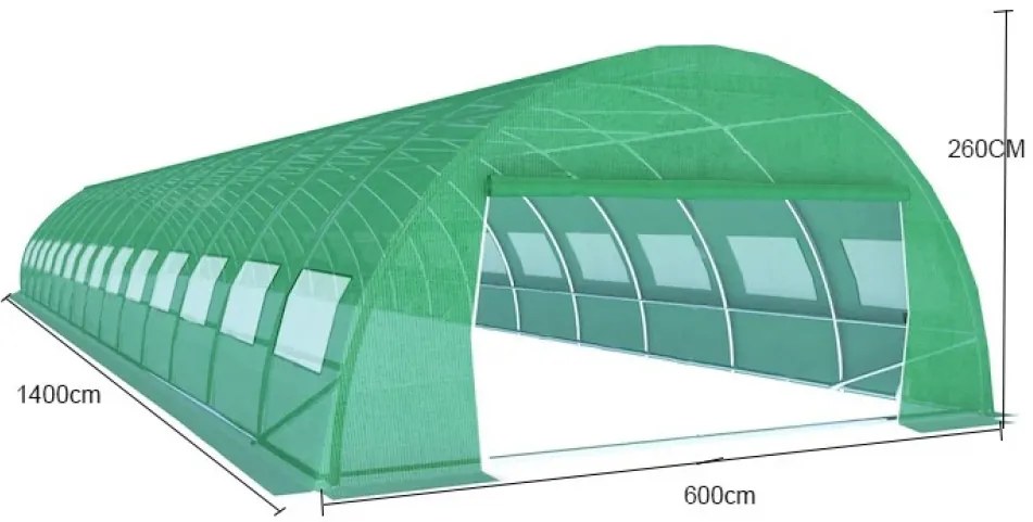 Solar de grădină, 6x14 m, 84 m², cadru din oțel, țeavă galvanizată, folie PE armată, 28 ferestre rulante, rezistent la UV, impermeabil, Verde, GH614,