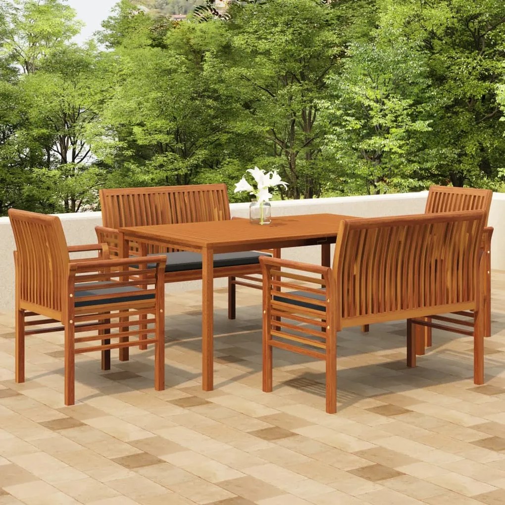 3120460 vidaXL Set mobilier de exterior cu perne, 5 piese, lemn masiv acacia