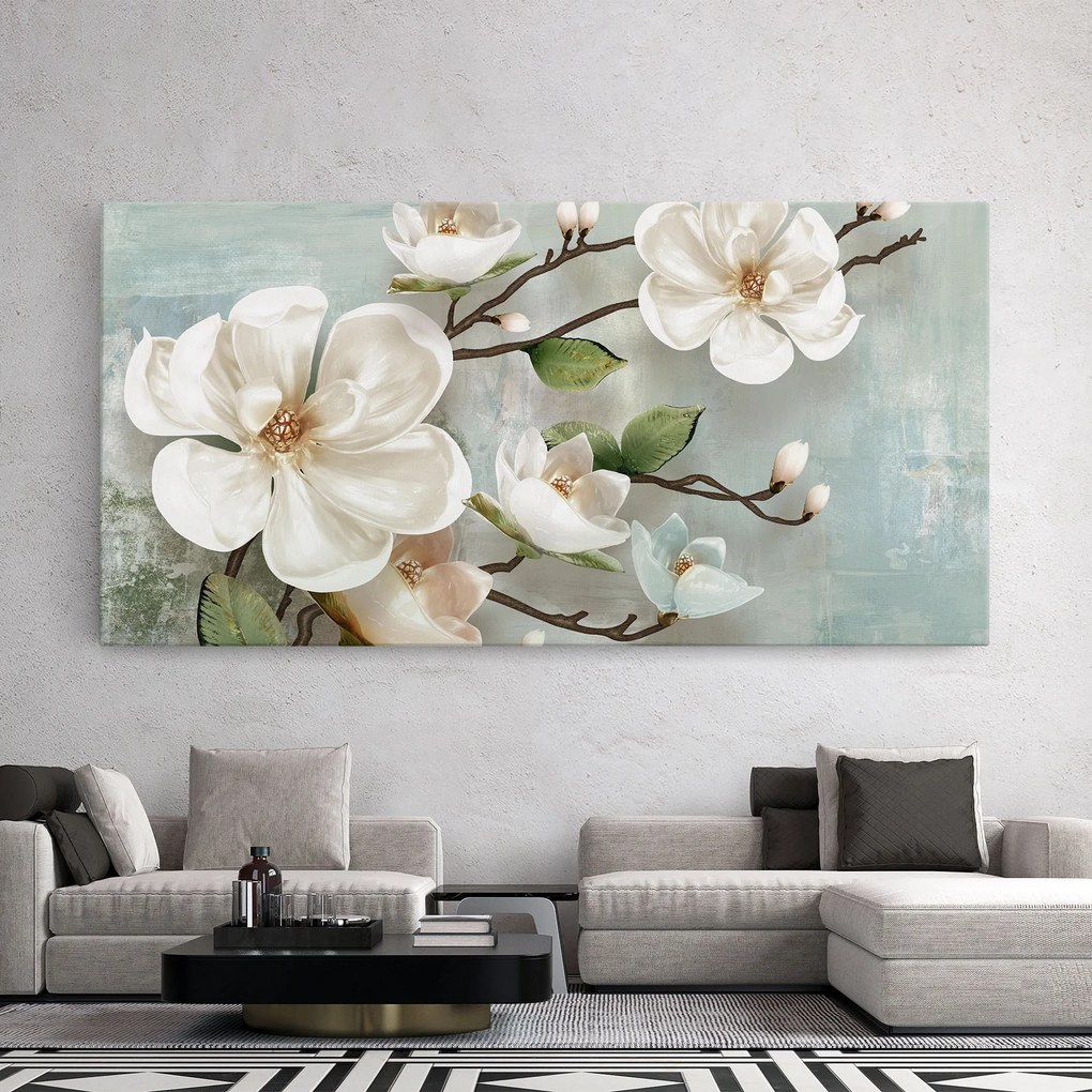 Tablou Canvas, 60x120cm, Dormitor si Living, Flori, Magnolii, Magnolino