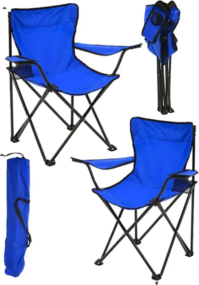Set 2 Scaune Pliabile cu Cotiere și Suport,  Pentru Camping sau Grădină,albastru