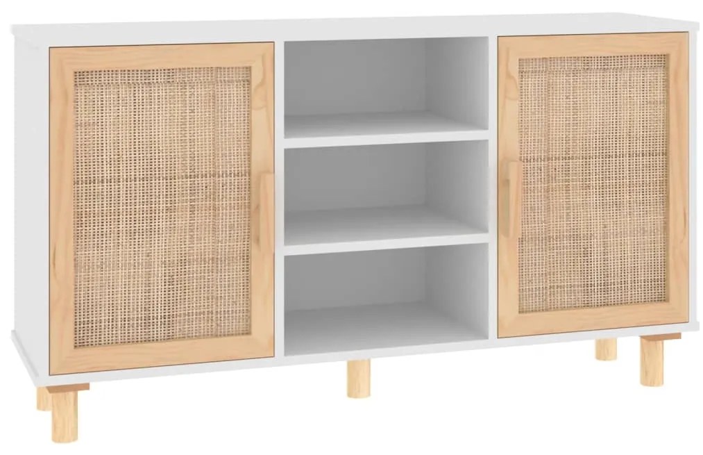 345639 vidaXL Servantă, alb, 105x30x60 cm, lemn masiv pin și ratan natural