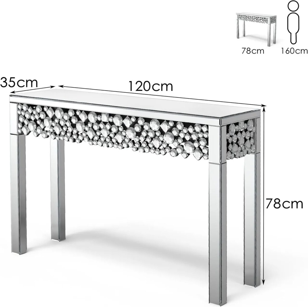 MAOG205 - Masa toaleta oglinda, masuta consola, 120 cm, cosmetica machiaj, vanity birou, Argintiu