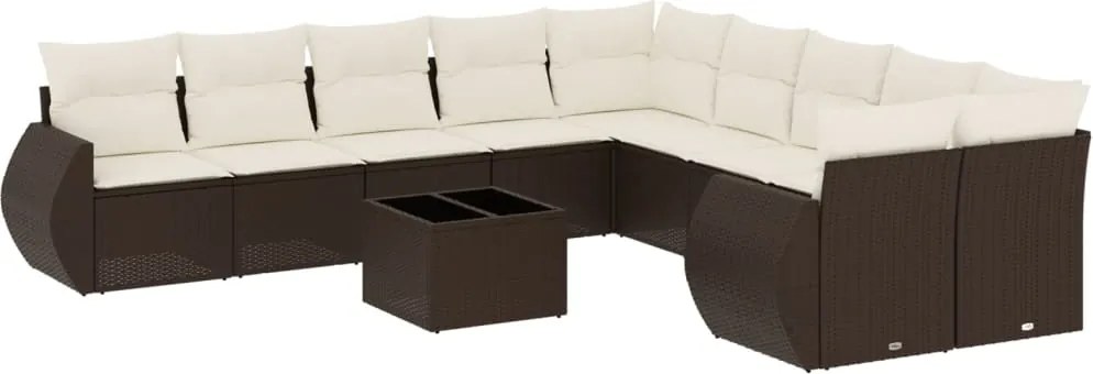 vidaXL Set canapele de grădină cu perne, 11 piese, maro, poliratan
