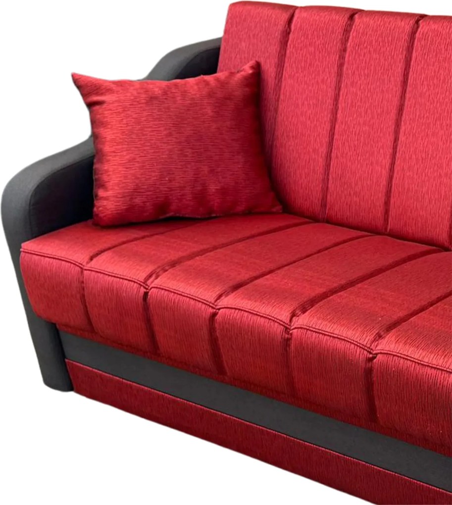 Canapea ALEX extensibila, 3 locuri, cu lada de depozitare, stofa catifelata rosu cu maro, 220x90x90 - Copie Maro + Rosu