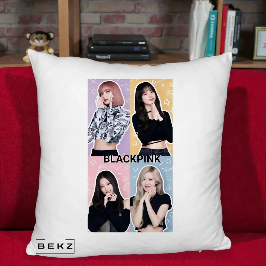 Perna Personalizata K-pop BLACKPINK Negru, 40x40 cm, Alb Pufos, Husa Detasabila, Perna Inclusa, BEKZ®