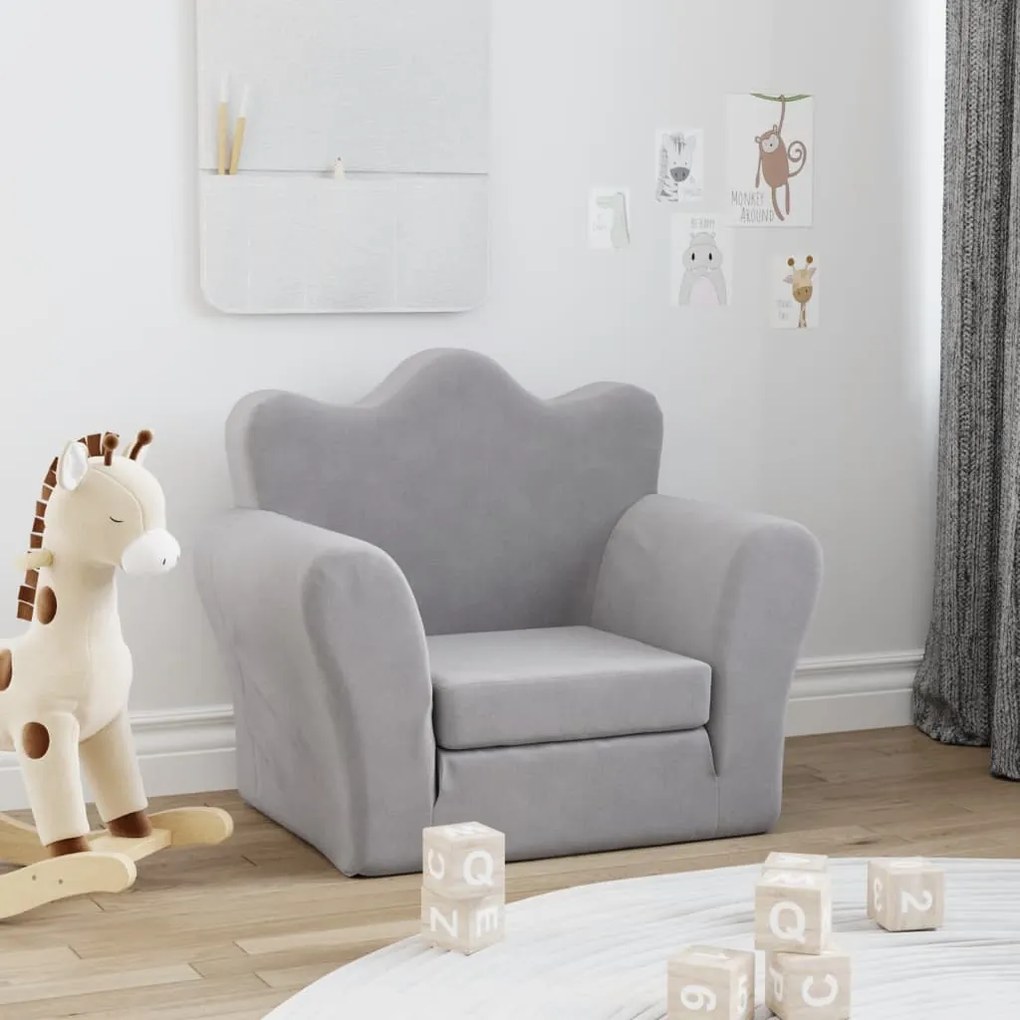 341870 vidaXL Canapea extensibilă pentru copii, gri deschis, pluș moale