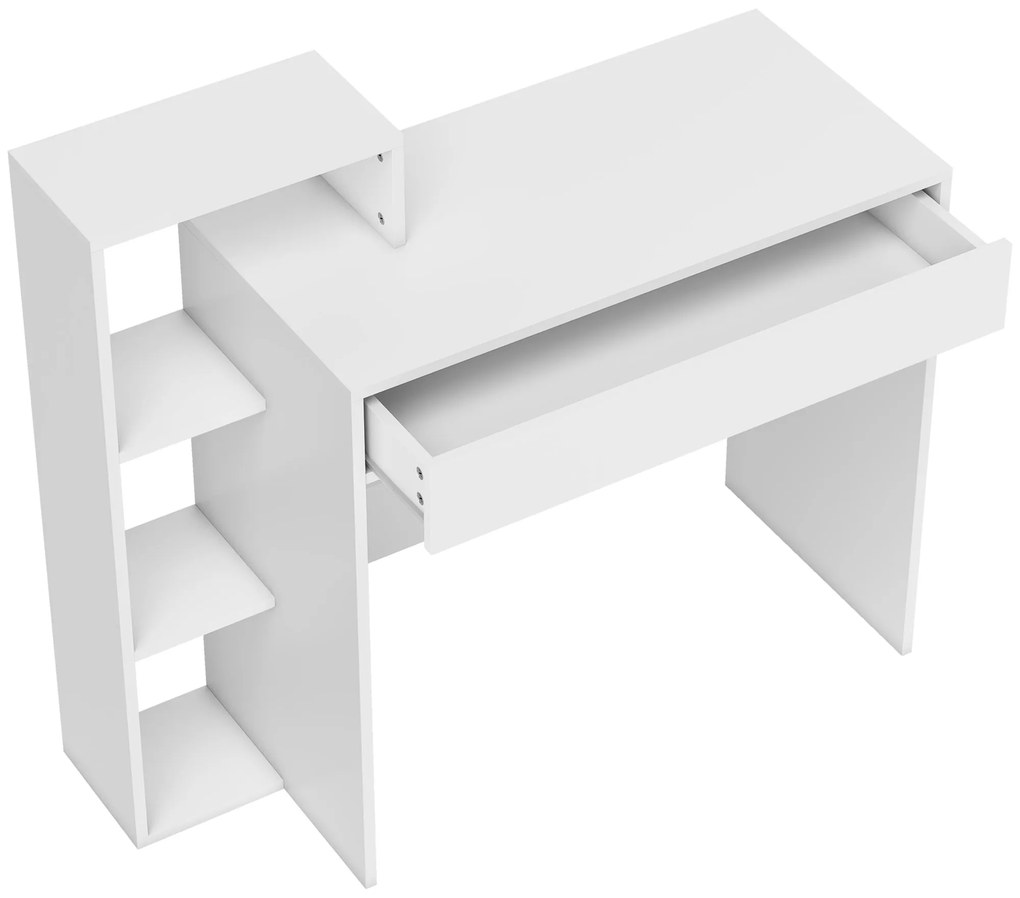 HOMCOM Compact Computer Desk with 3 Storage Shelves and Drawer, Space Saving Writing Desk, Study Table for Home Office, 110 x 40 x 92 cm, White | Aosom Romania