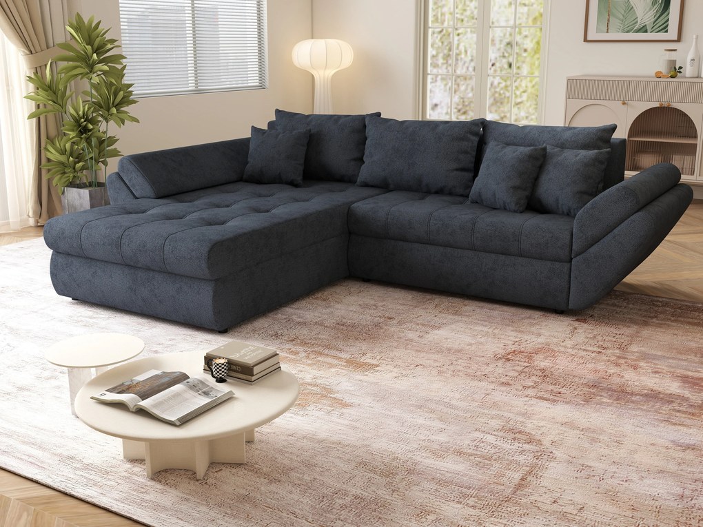 Colțar extensibil dumonde cu ladă de depozitare si sezut confortabil din spuma high-density, Loana Enjoy Antracit 270x185 cm