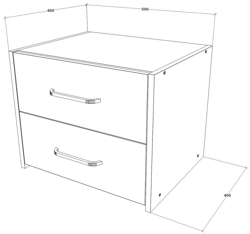 Set 2 Noptiere Malmo, 2 Sertare, Stejar Alb/Antracit, 50 x 40 x 40 cm