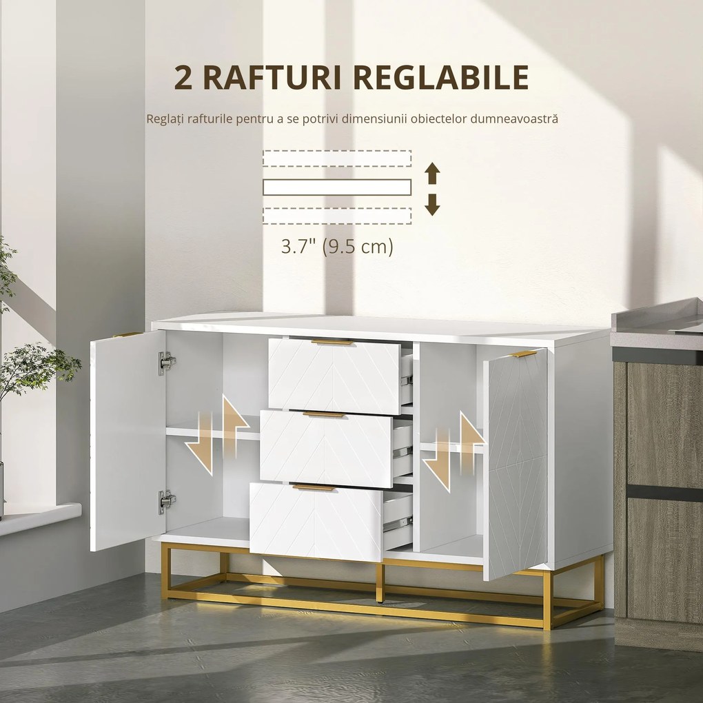 HOMCOM Dulap de bucatarie, Bufet jos pentru bucatarie sau sala de mese cu 3 sertare si 2 usi, 120x40x76 cm | Aosom Romania