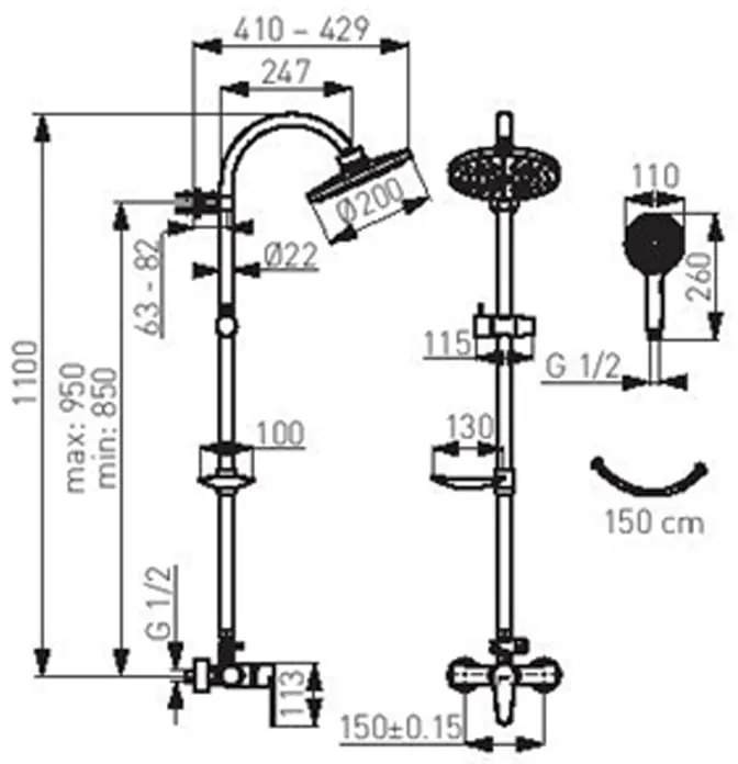 Coloana dus Ferro Algeo, fix si mobil, crom - NP71-BAG7U