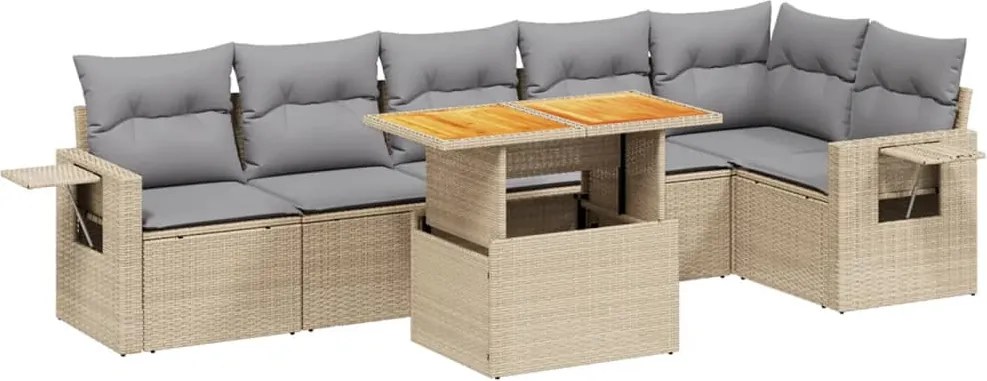 vidaXL Set canapele de grădină, 7 piese, cu perne, bej, poliratan