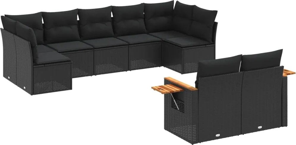vidaXL Set mobilier de grădină cu perne, 9 piese, negru, poliratan
