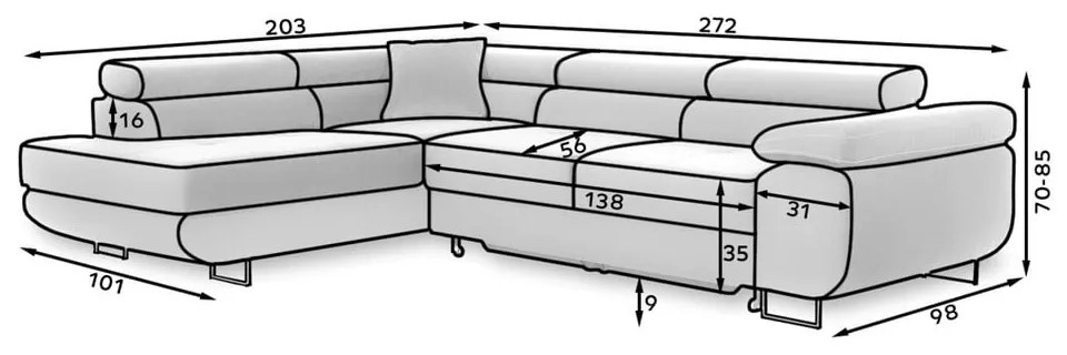 Colțar gri deschis extensibil/cu spațiu de depozitare cu tapițerie din catifea (cu colț pe partea stângă/în formă de ”L”) Anton – ELTAP