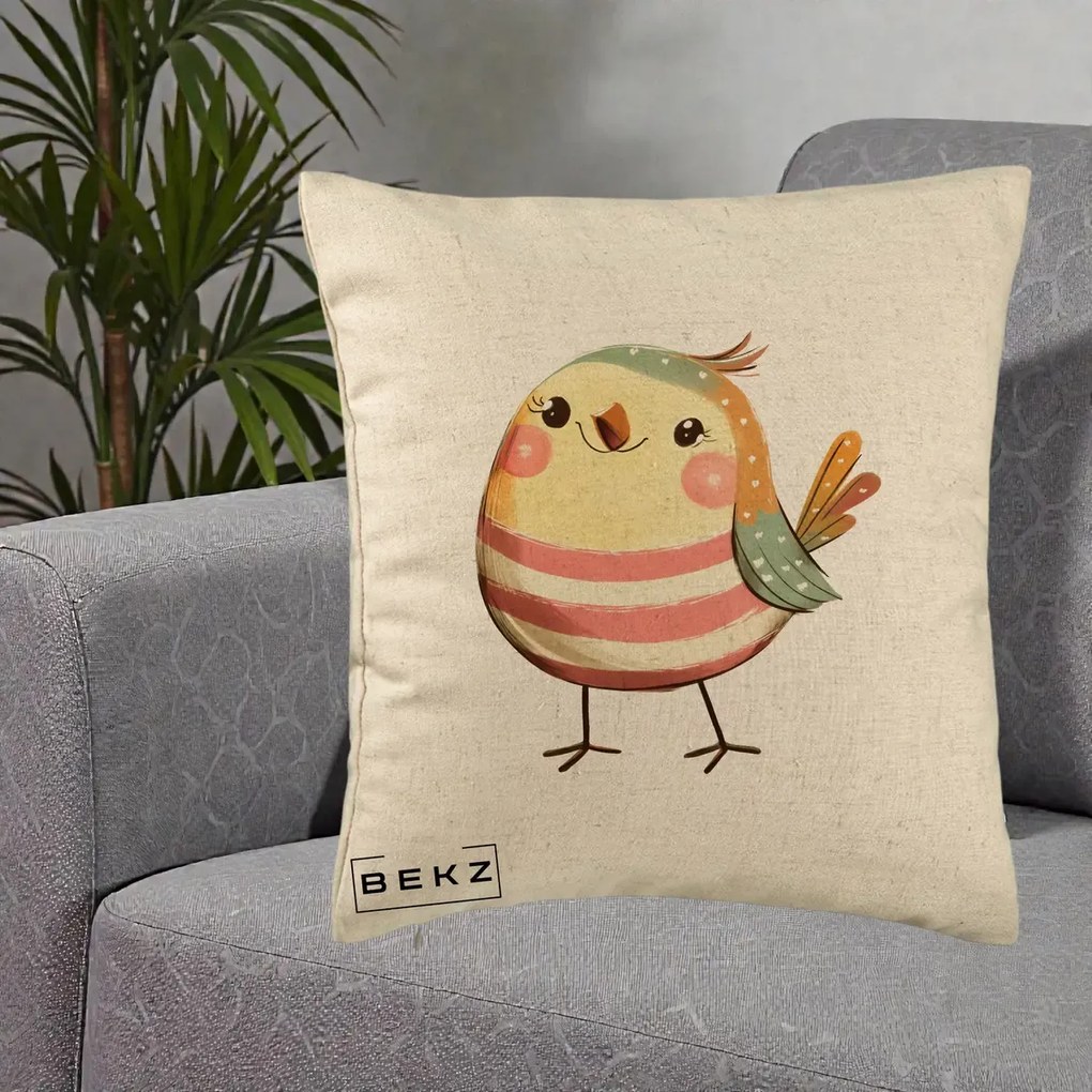 Perna Decorativa Pui Kawaii Pastel Dungat, 40x40 cm, Bej, Husa Detasabila, Perna Inclusa, BEKZ®
