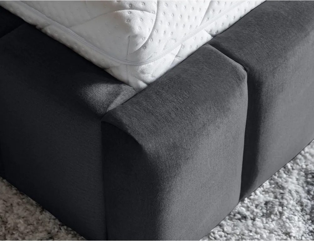 Pat matrimonial gri tapițat cu spațiu de depozitare cu somieră 180x200 cm Lamica – ELTAP