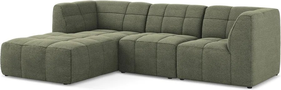 Colțar verde cu tapițerie din țesătură bouclé (cu colț pe partea stângă/cu șezlong) Aloha – Makamii